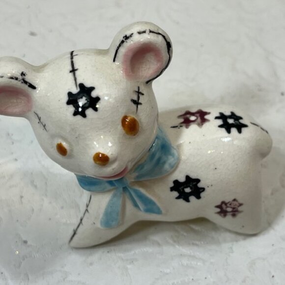 VTG Cute Stuffed Bear Figurine on 4 Legs Ceramic Blue Ribbon Bow Japan 3"x1" - Picture 3 of 13